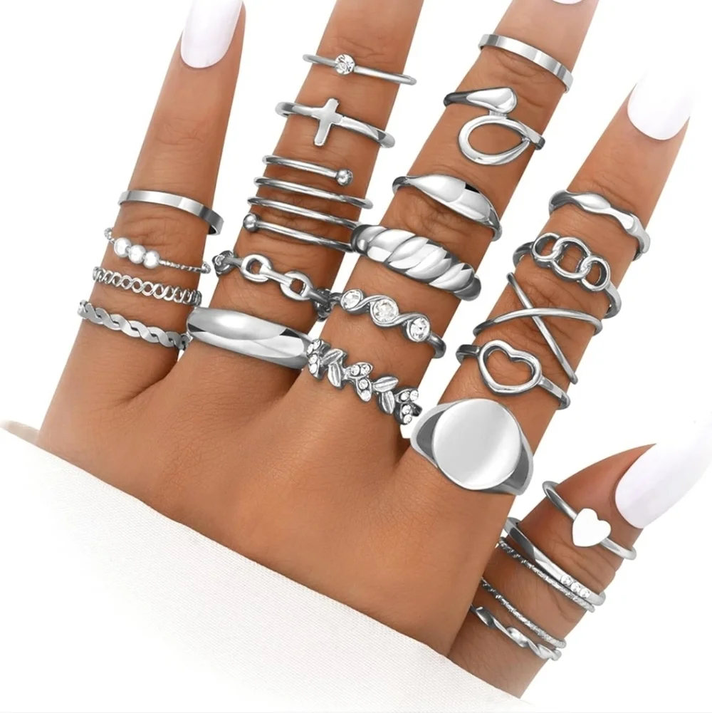 Sterling Silver Tone 24-Piece Women’s Stackable Ring Set